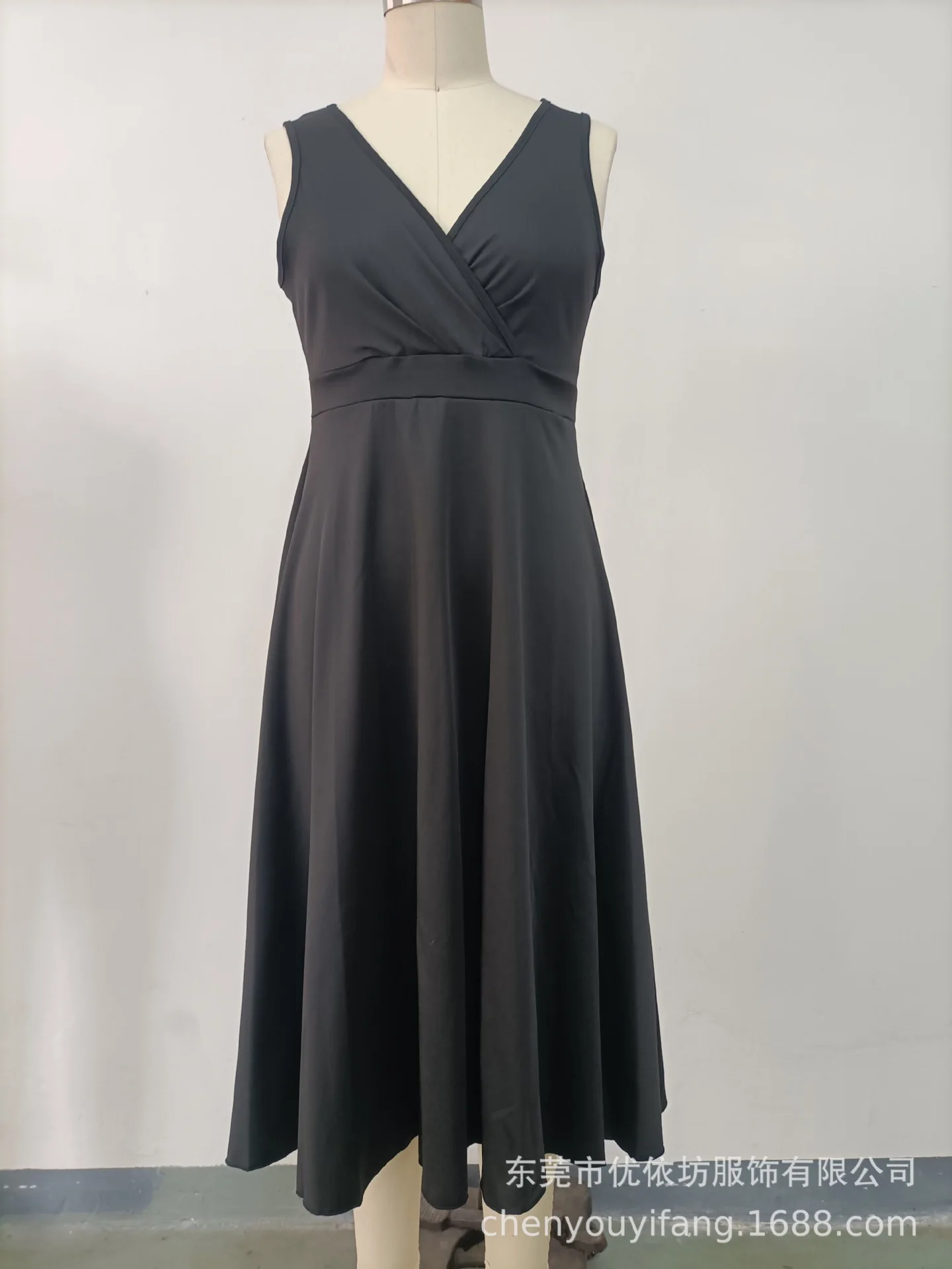 Summer Women's Dress V-neck Sleeveless Elegant Red Fashion Party Black Professional Temperament Evening Midi Skirt