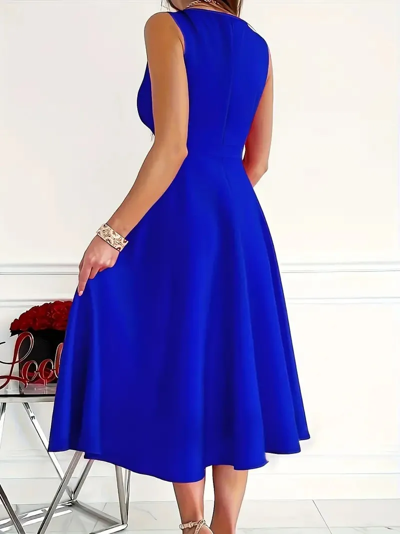Summer Women's Dress V-neck Sleeveless Elegant Red Fashion Party Black Professional Temperament Evening Midi Skirt
