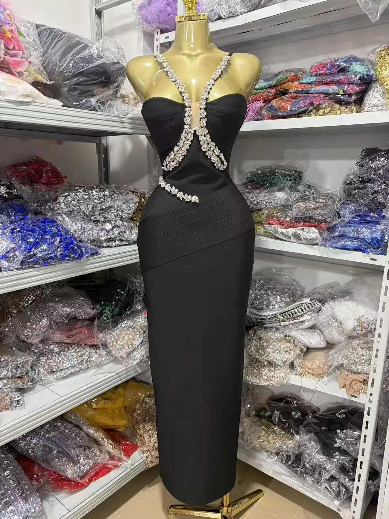 Women Sexy Sleeveless Luxury Rhinestone Maxi Long Bodycon Bandage Dressed Birthday Party Elegant Knitted Bodycon Clothing