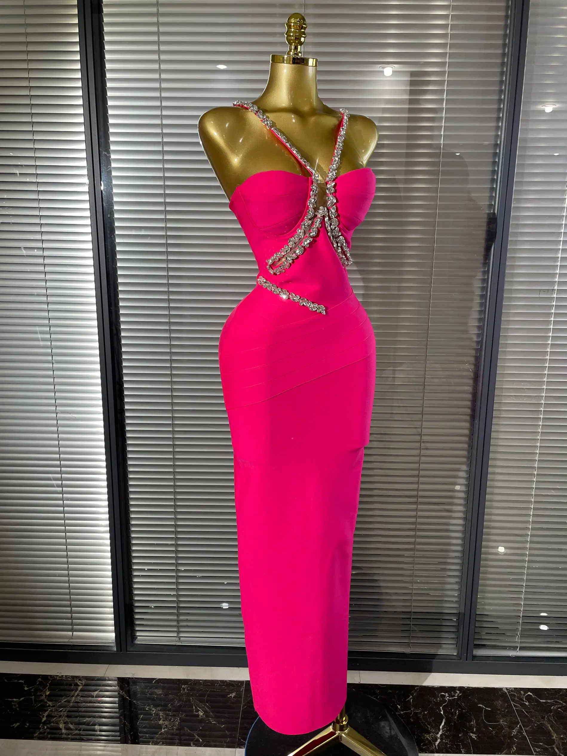 Women Sexy Sleeveless Luxury Rhinestone Maxi Long Bodycon Bandage Dressed Birthday Party Elegant Knitted Bodycon Clothing