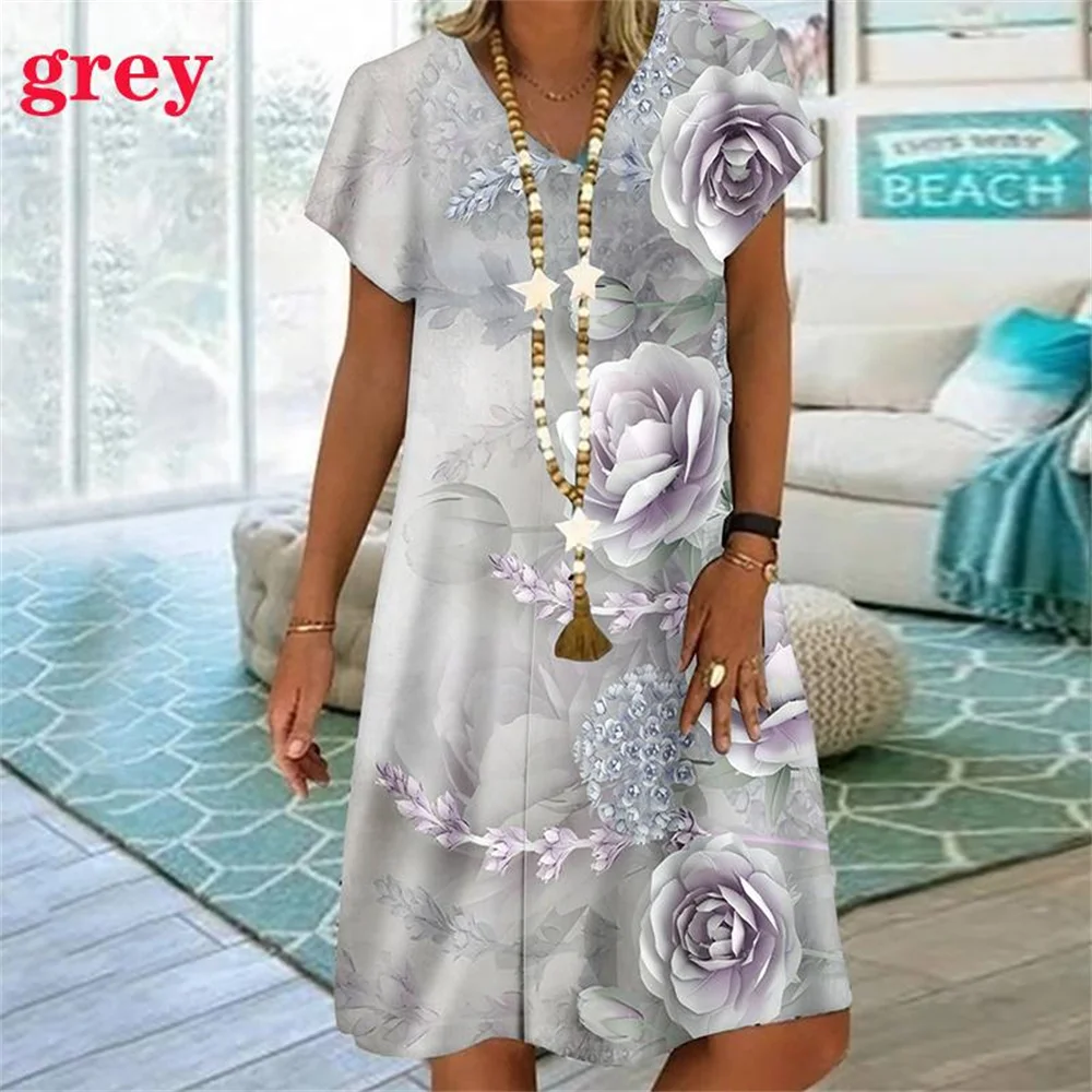 New Rainbow Striped 3D Print Women Dress Elegant Sweet Casual V-Neck Short Sleeve A-Line Dress Summer Fashion Oversized Clothing