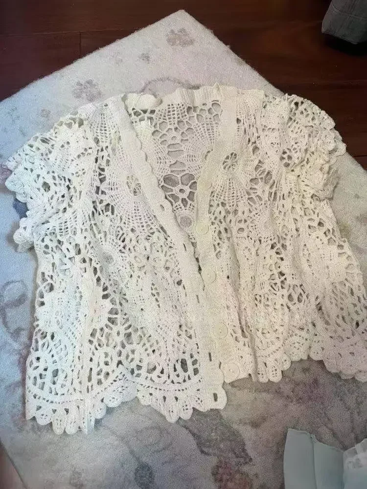 New Vintage Summer Women Sets Elegant Ruffle Lace Chiffon Design Mini Skirt Suit Fairy Female Sweet Korean Fashion Outfits 2025