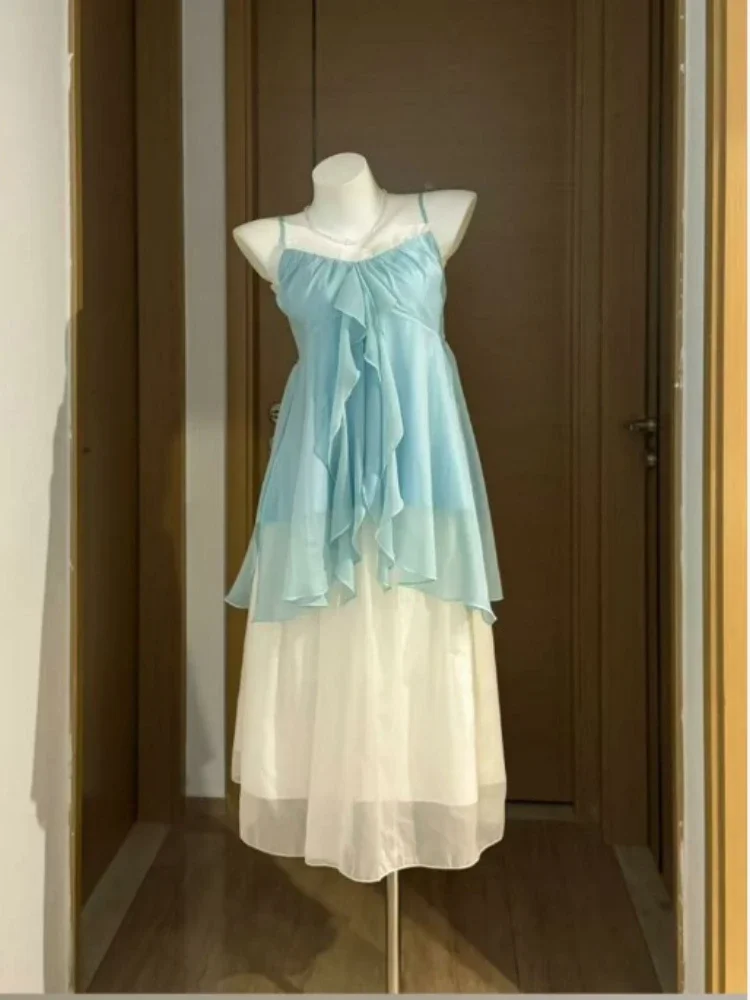 New Vintage Summer Women Sets Elegant Ruffle Lace Chiffon Design Mini Skirt Suit Fairy Female Sweet Korean Fashion Outfits 2025
