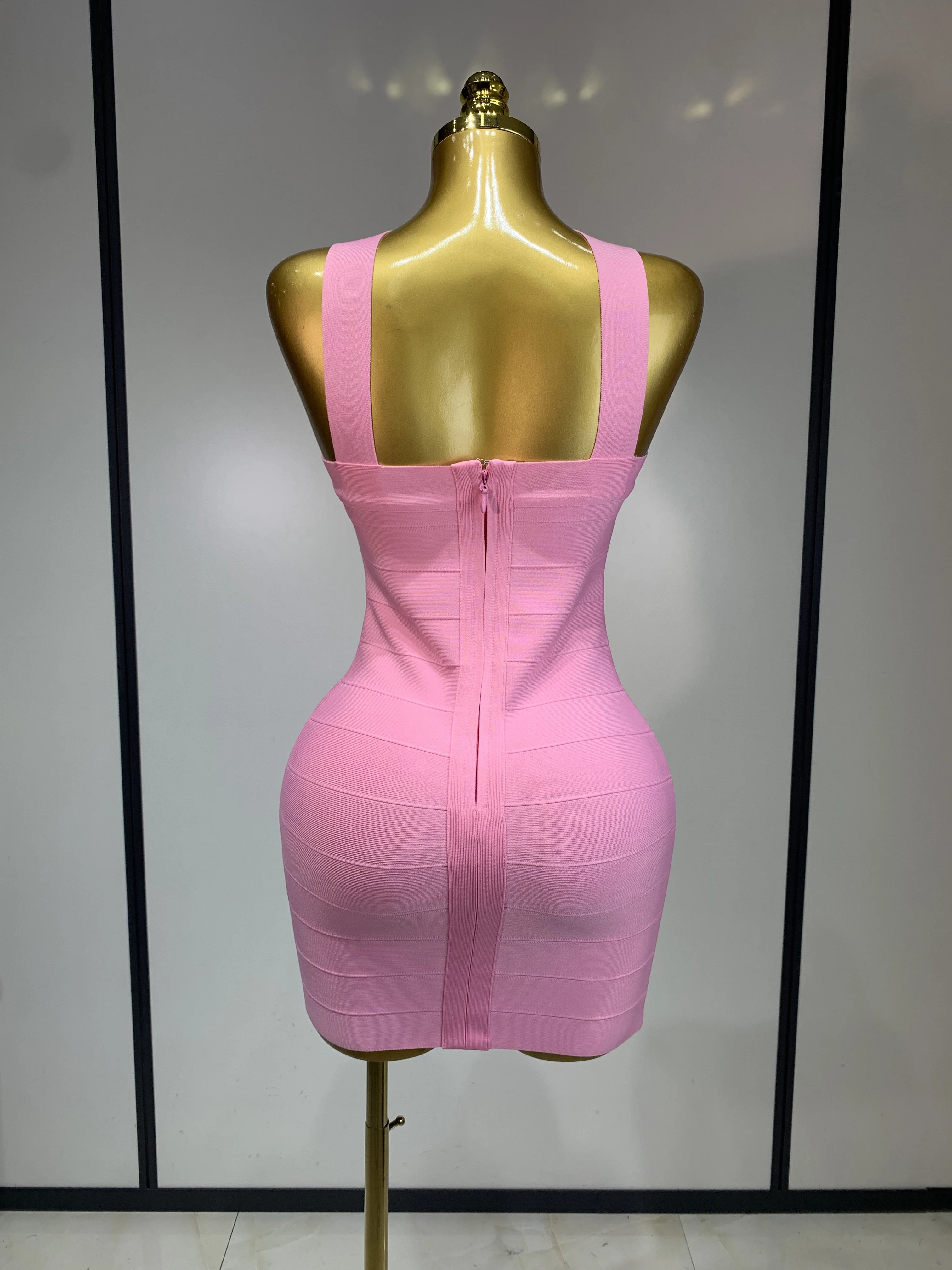 Women Sexy Backless Pink Bodycon Mini Bandage Dresses Elegant Evening Party Luxury Birthday Nightclub Cocktail Prom Gown