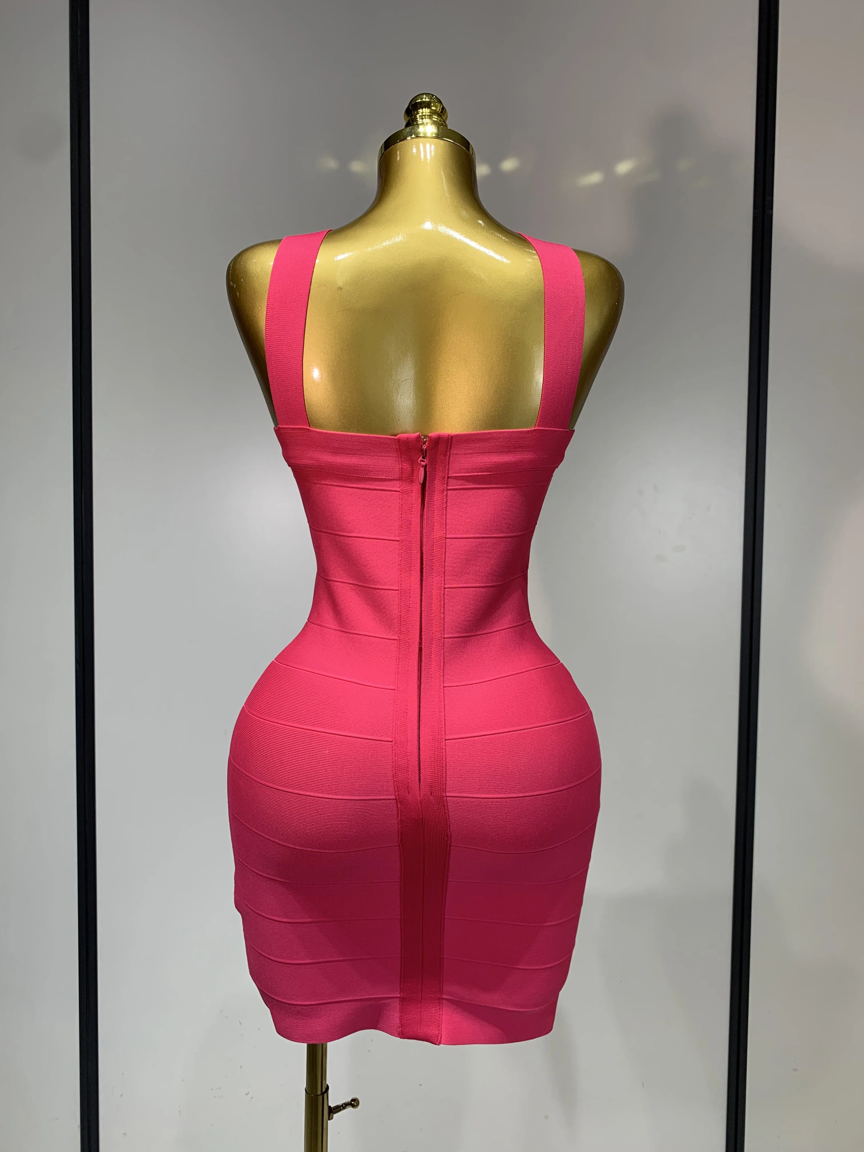 Women Sexy Backless Pink Bodycon Mini Bandage Dresses Elegant Evening Party Luxury Birthday Nightclub Cocktail Prom Gown