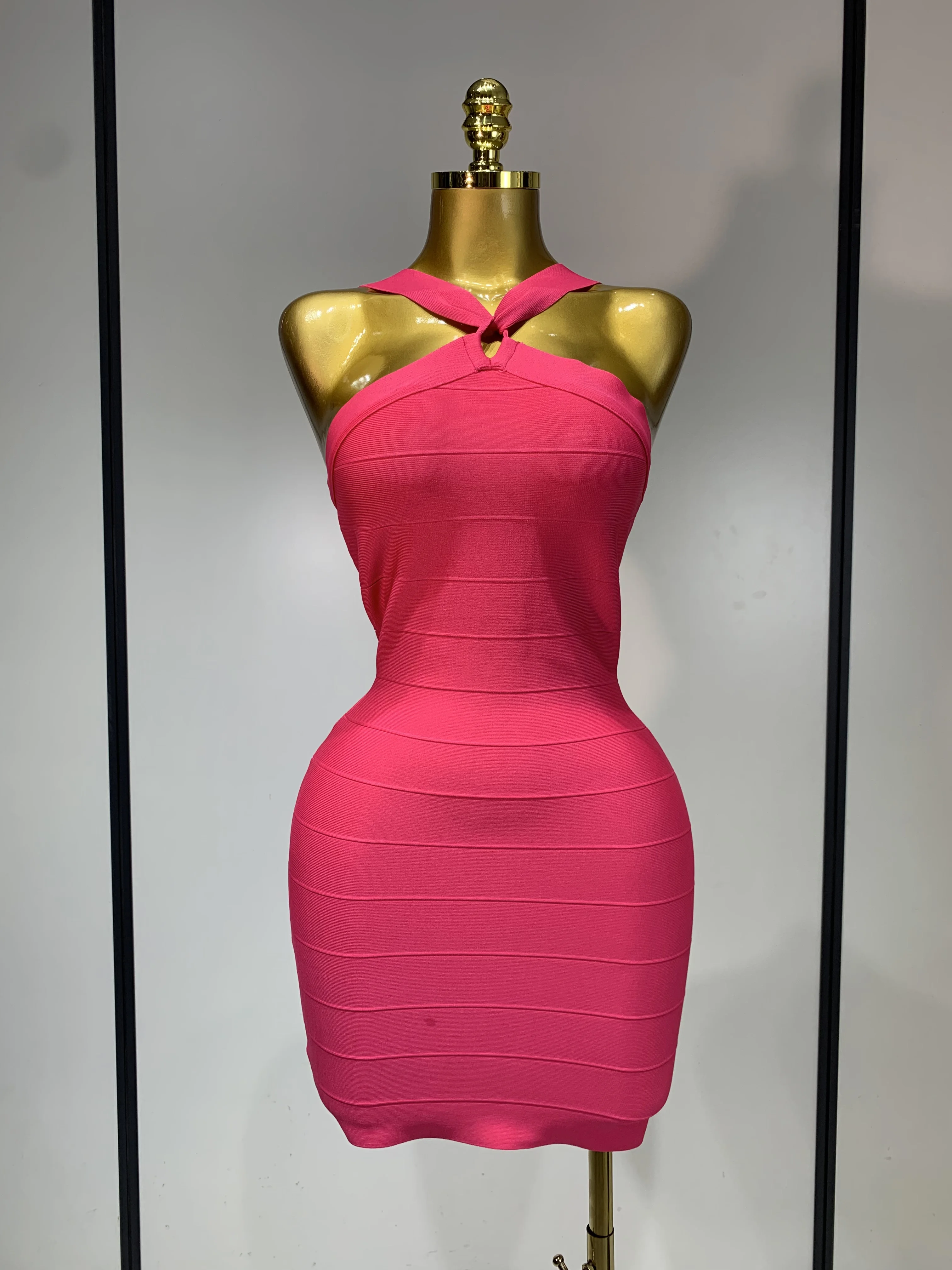Women Sexy Backless Pink Bodycon Mini Bandage Dresses Elegant Evening Party Luxury Birthday Nightclub Cocktail Prom Gown
