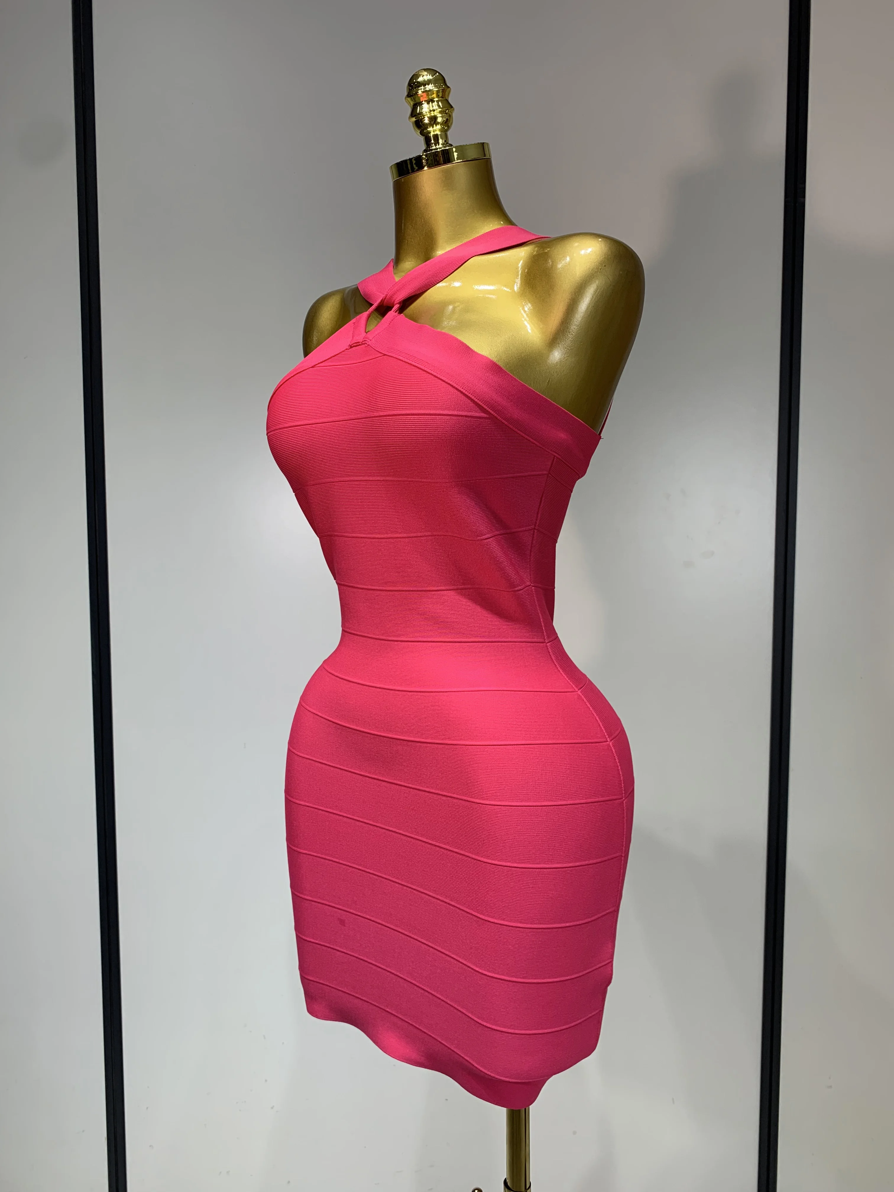 Women Sexy Backless Pink Bodycon Mini Bandage Dresses Elegant Evening Party Luxury Birthday Nightclub Cocktail Prom Gown