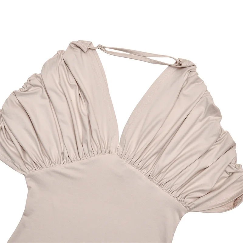 Mozision Women Off-shoulder Ruched Sexy Maxi Dress Elegant Deep V Neck Draped Sleeve Bodycon Club Party Long Dresses Female