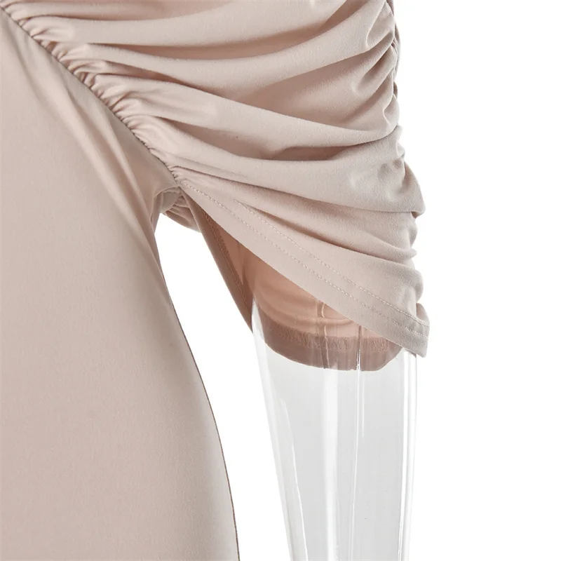 Mozision Women Off-shoulder Ruched Sexy Maxi Dress Elegant Deep V Neck Draped Sleeve Bodycon Club Party Long Dresses Female