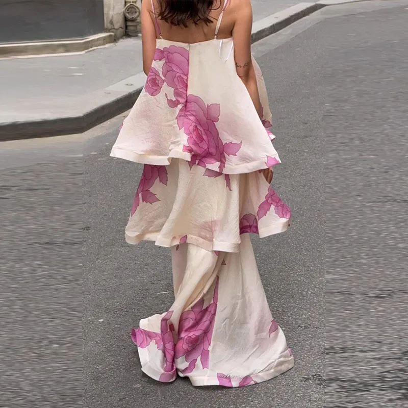 Women Dress Chiffon Strapless Detachable Neck Maxi Dress Scarf Strap Multi Tier Ruffle Layered Flowy Hem Slim Elegant Dress Lady