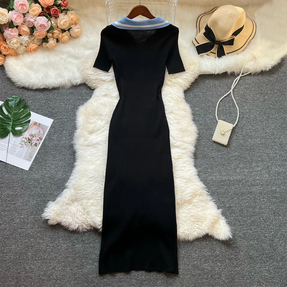 YuooMuoo Brand Fashion Summer Knitted Dress Women 2025 New Y2K Embroidery Long Bodycon Sweater Dress Streetwear Lady Vestidos
