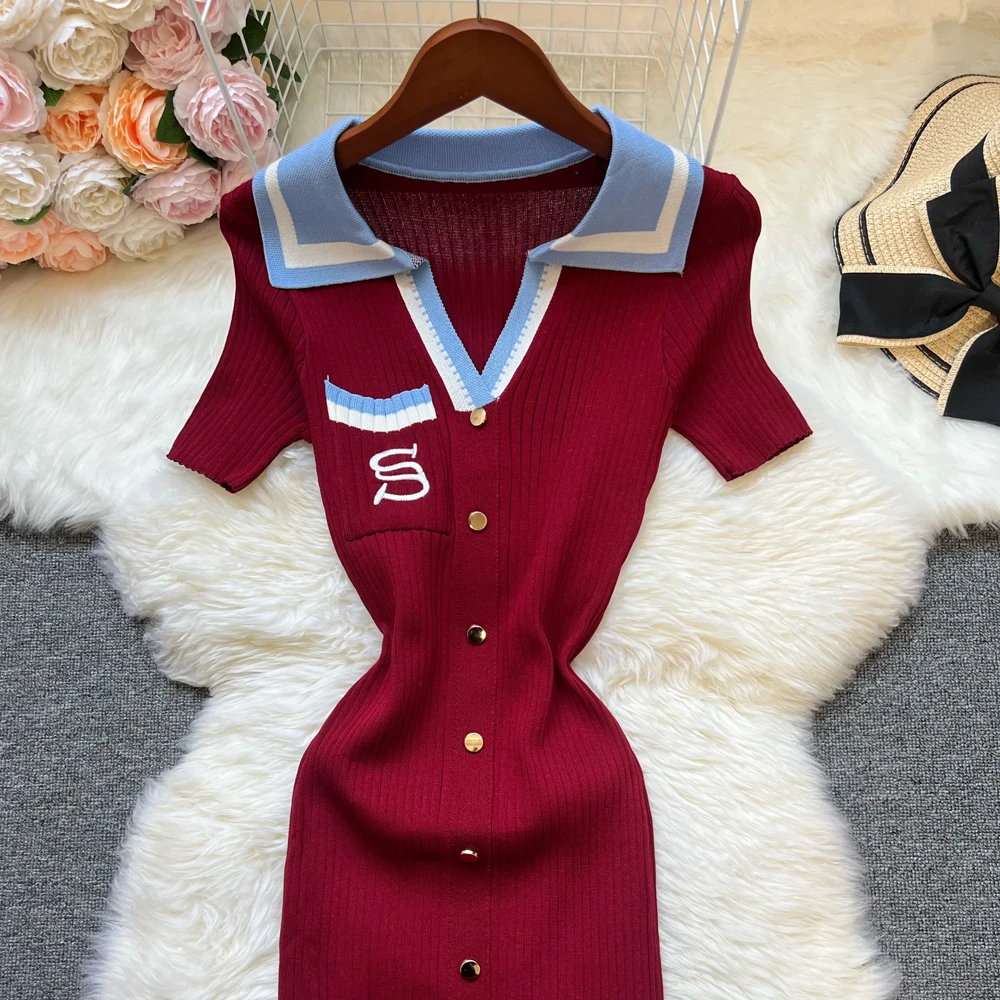 YuooMuoo Brand Fashion Summer Knitted Dress Women 2025 New Y2K Embroidery Long Bodycon Sweater Dress Streetwear Lady Vestidos
