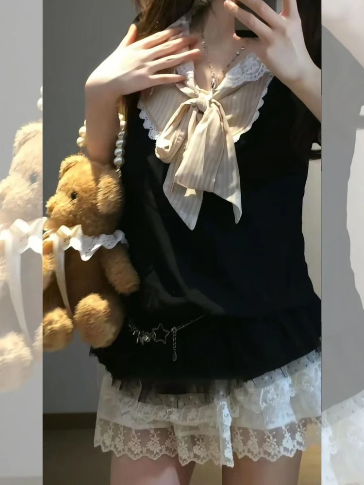 Harajuku 90s Aesthetic Sexy Dress Female New Sweet Y2k Slim Gothic Outfits Women Punk Fake Two Piece Vintage Short Sleeve Dress