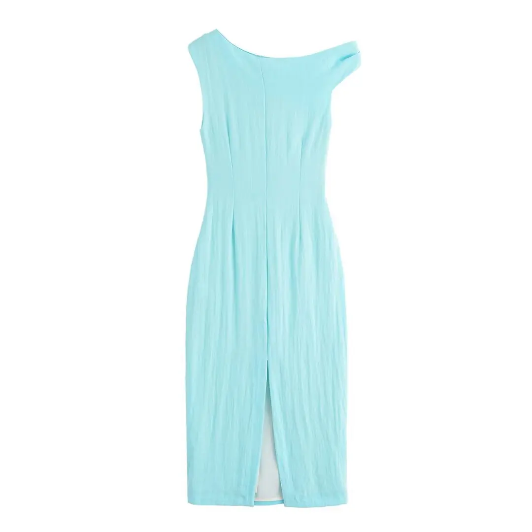 HH Woman's Summer Sexy Fashion Long Dress Solid Sleeveless Asymmetry Dresses Female Holiday Style Slit Slim Chic Dress