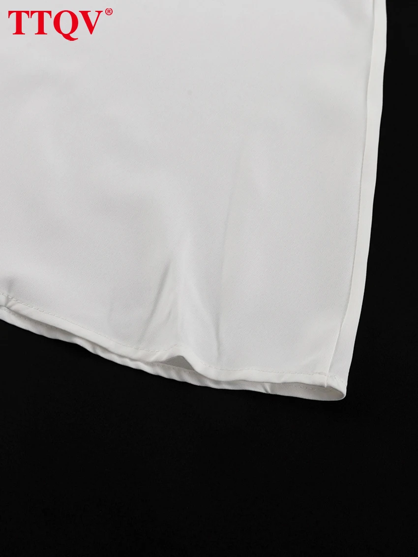 TTQV Summer Slim White Women's Dress 2025 Fashion V-Neck Short Sleeve Midi Dresses Elegant Classic High Waist Female Dress