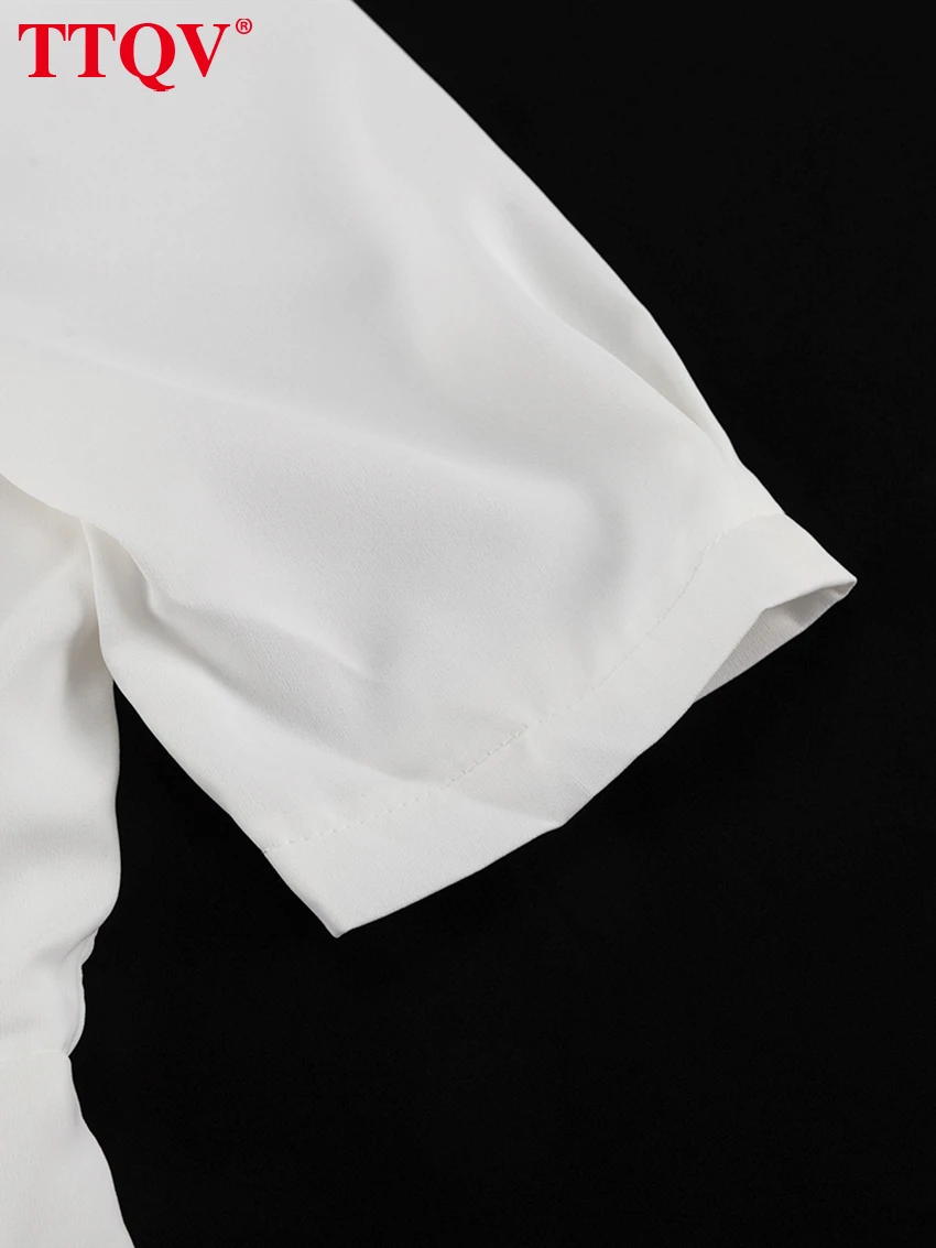TTQV Summer Slim White Women's Dress 2025 Fashion V-Neck Short Sleeve Midi Dresses Elegant Classic High Waist Female Dress