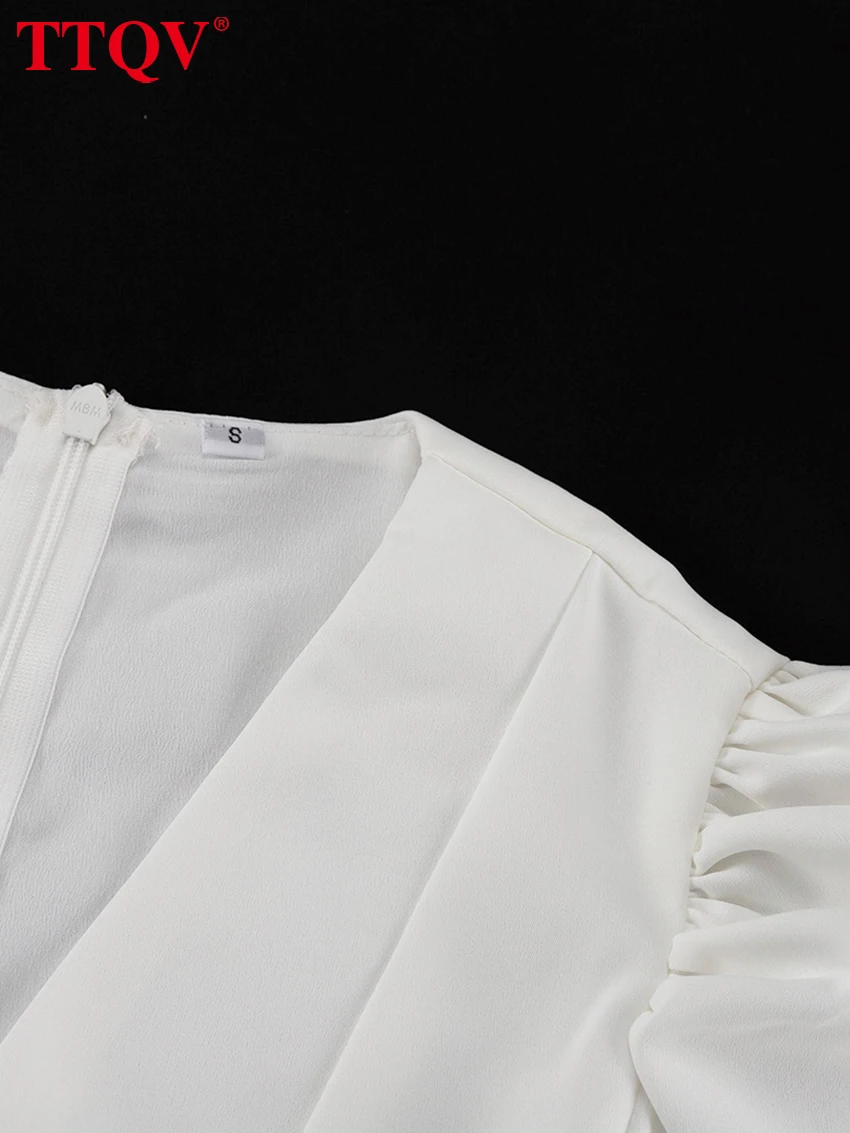 TTQV Summer Slim White Women's Dress 2025 Fashion V-Neck Short Sleeve Midi Dresses Elegant Classic High Waist Female Dress