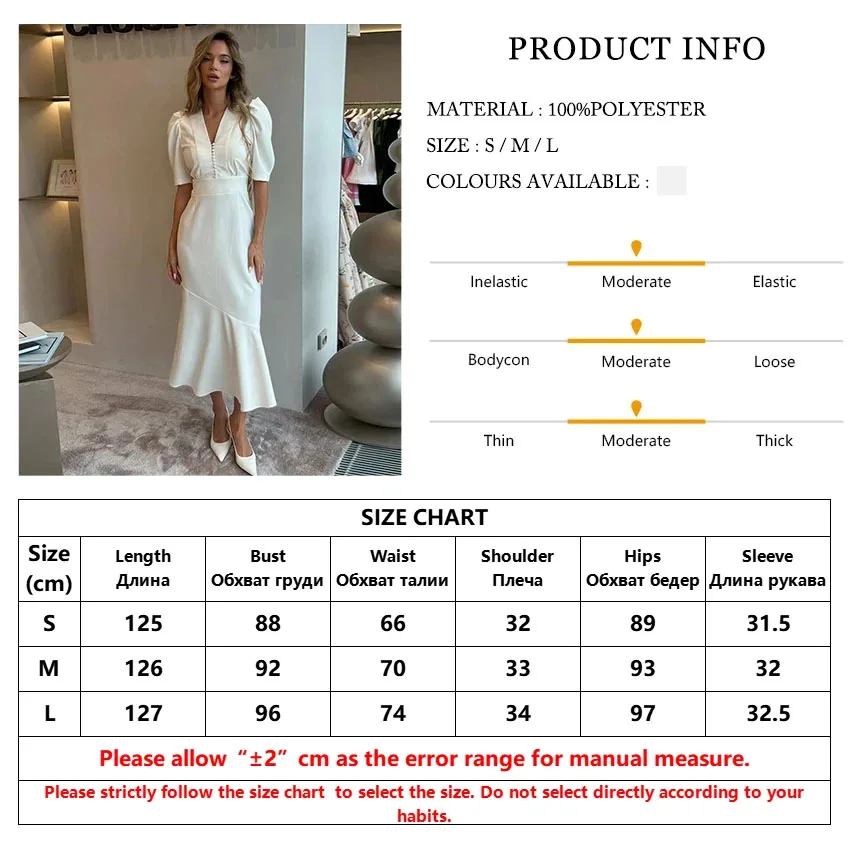 TTQV Summer Slim White Women's Dress 2025 Fashion V-Neck Short Sleeve Midi Dresses Elegant Classic High Waist Female Dress