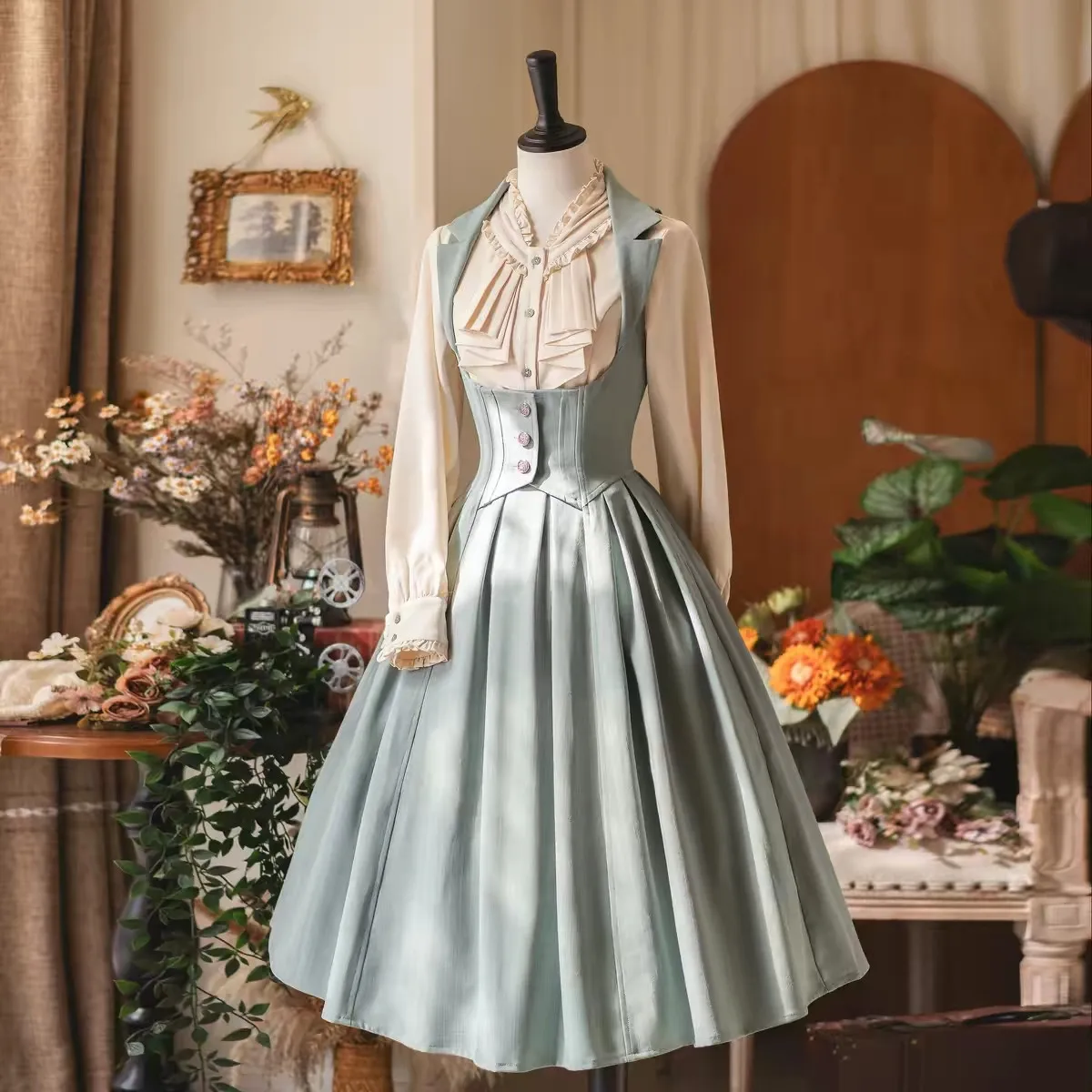 Forest Wardrobe Spring Autumn Classic Lolita Bustier Dress Vintage Elegant Style High Waist A Line Long Sleeve One Piece Dress