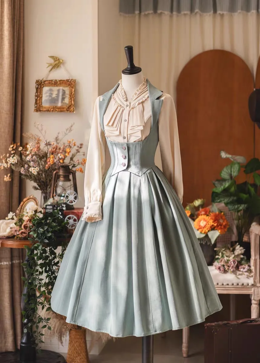 Forest Wardrobe Spring Autumn Classic Lolita Bustier Dress Vintage Elegant Style High Waist A Line Long Sleeve One Piece Dress