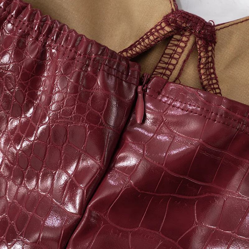 Sexy Leather Red Short Dress Women's Strapless Luxury Mini Curvy Dresses Evening Party Brown 2025 Summer Y2K New Cocktail Club