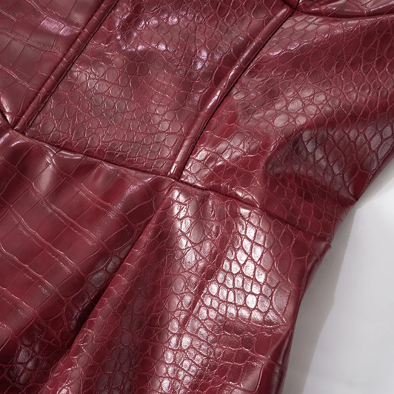 Sexy Leather Red Short Dress Women's Strapless Luxury Mini Curvy Dresses Evening Party Brown 2025 Summer Y2K New Cocktail Club