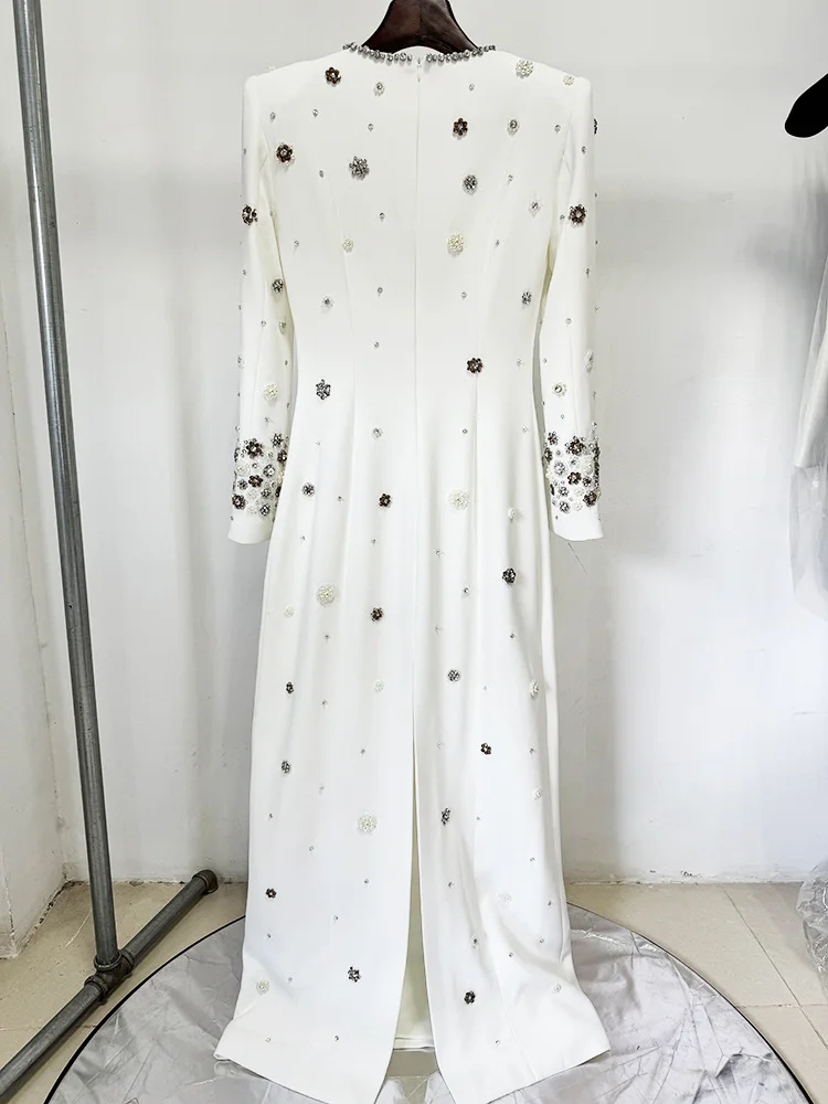 HIGH STREET Newest Fashion 2026 Designer Party Vestido Women's Formal Long Sleeve Luxurious Beaded Long Maxi Dress