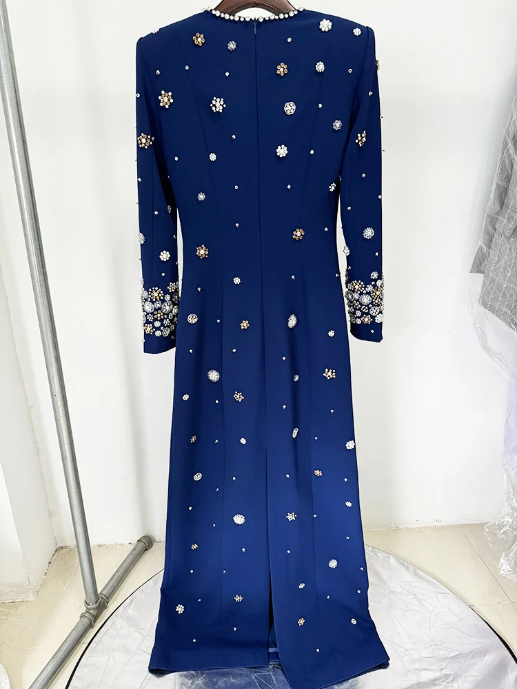 HIGH STREET Newest Fashion 2026 Designer Party Vestido Women's Formal Long Sleeve Luxurious Beaded Long Maxi Dress