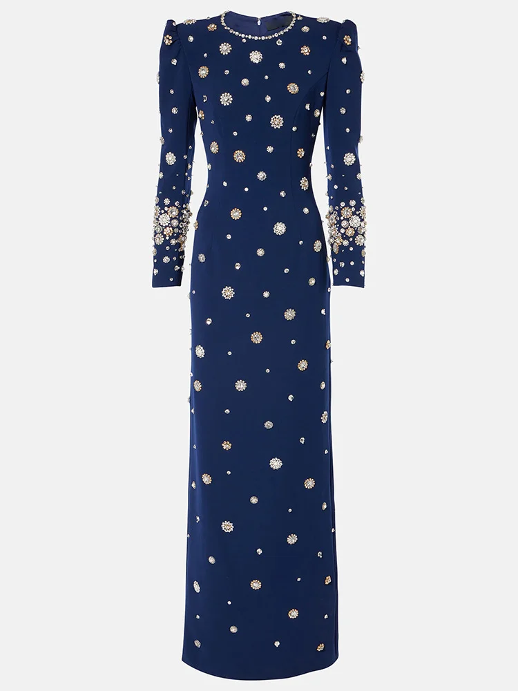 HIGH STREET Newest Fashion 2026 Designer Party Vestido Women's Formal Long Sleeve Luxurious Beaded Long Maxi Dress