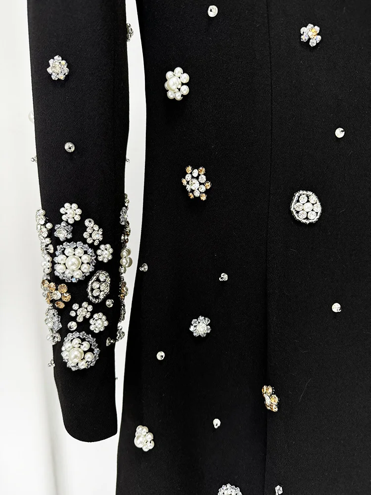 HIGH STREET Newest Fashion 2026 Designer Party Vestido Women's Formal Long Sleeve Luxurious Beaded Long Maxi Dress