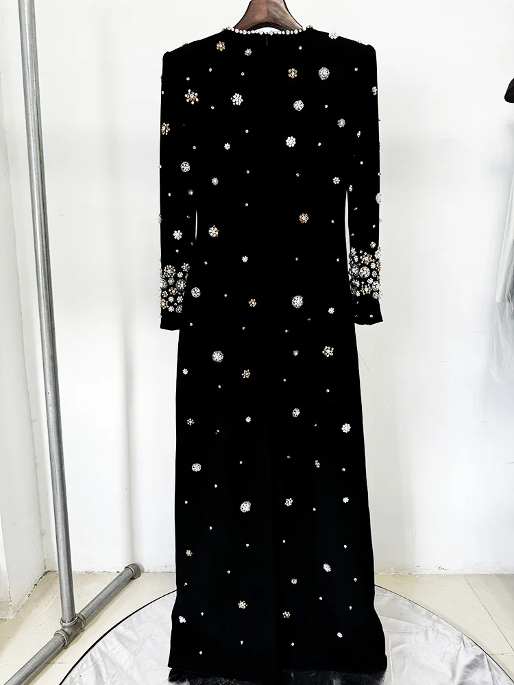 HIGH STREET Newest Fashion 2026 Designer Party Vestido Women's Formal Long Sleeve Luxurious Beaded Long Maxi Dress