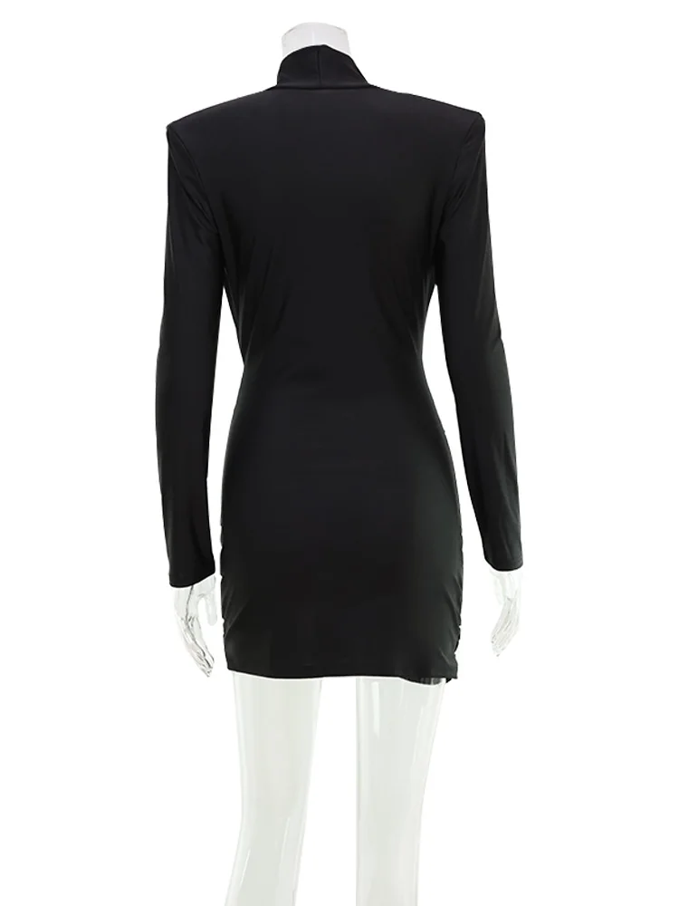 Solid Dresses For Women Fashion Sexy Streetwear Long Sleeves Turtleneck Sheath Mini Vestidos Robes Female Slim Fit Partywear