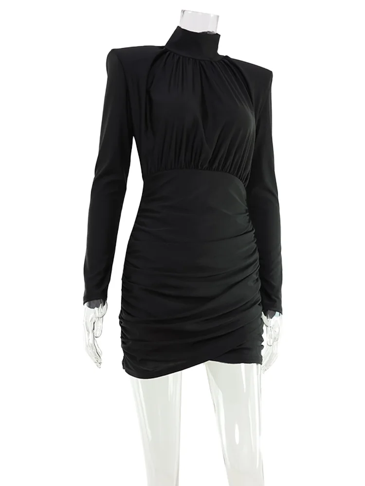 Solid Dresses For Women Fashion Sexy Streetwear Long Sleeves Turtleneck Sheath Mini Vestidos Robes Female Slim Fit Partywear