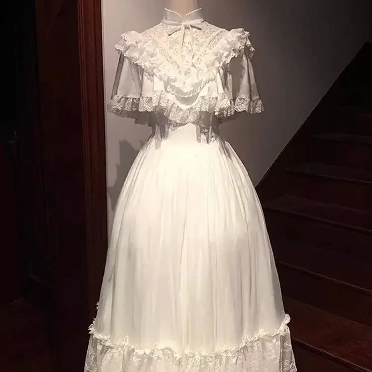 2026 Autumn New Women's Midi Dress French Vintage Lace Evening Gown Romantic Fairy Princess Style Elegant Party Formal Wear