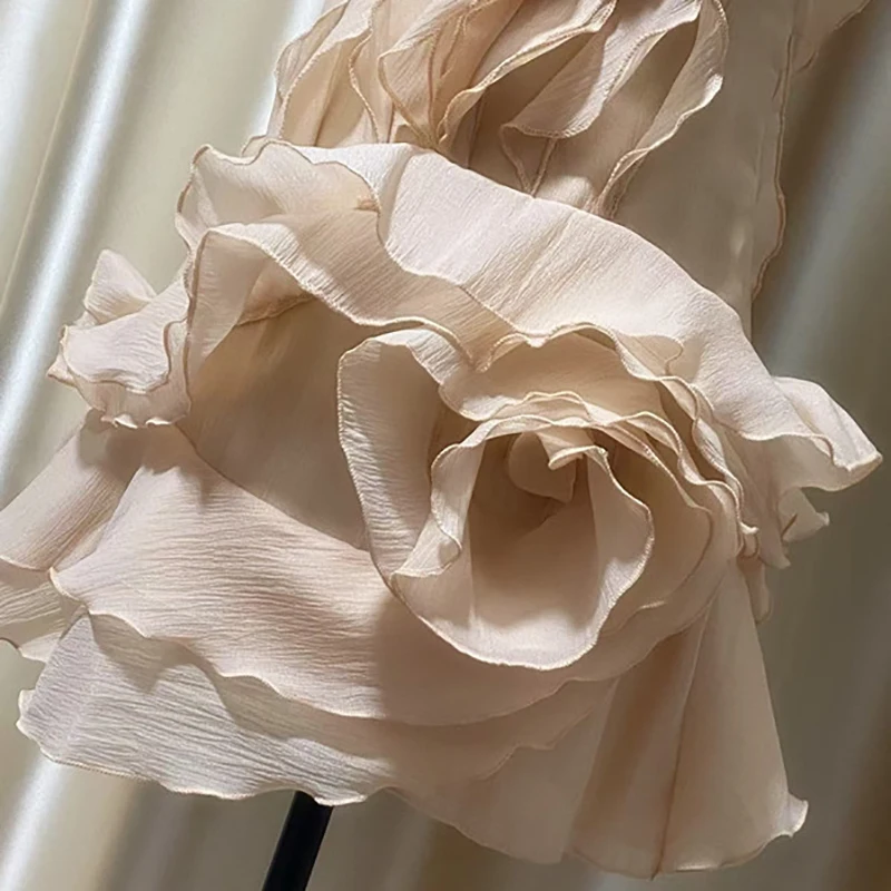 DEAT Fashion Petal Ruffles Edge Off Shoulder Dress Women's V-neck Sleeveless High Waist Irregular Mini Dresses Summer 7AB9438