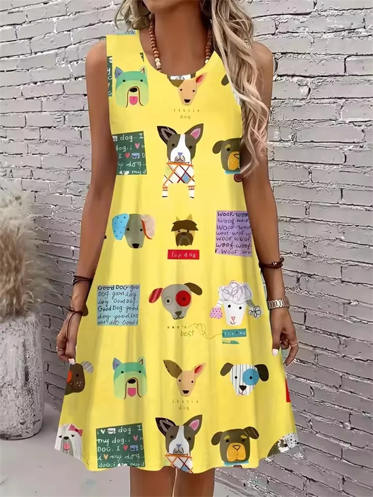 Women's Sleeveless A-Line Dress Fashion Sweet Graffiti Lions Zebras Elephants Vibrant Animal Print Dresses Y2k Woman Clothing