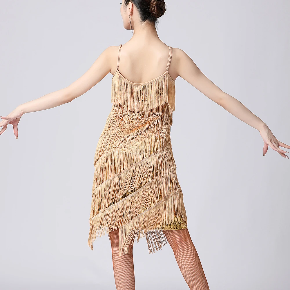 Women 1920s Vintage Great Gatsby Party Sequin Dress Sexy V-Neck Summer Cami Dress Gold Fringe Dress Vestidos Flapper Costumes