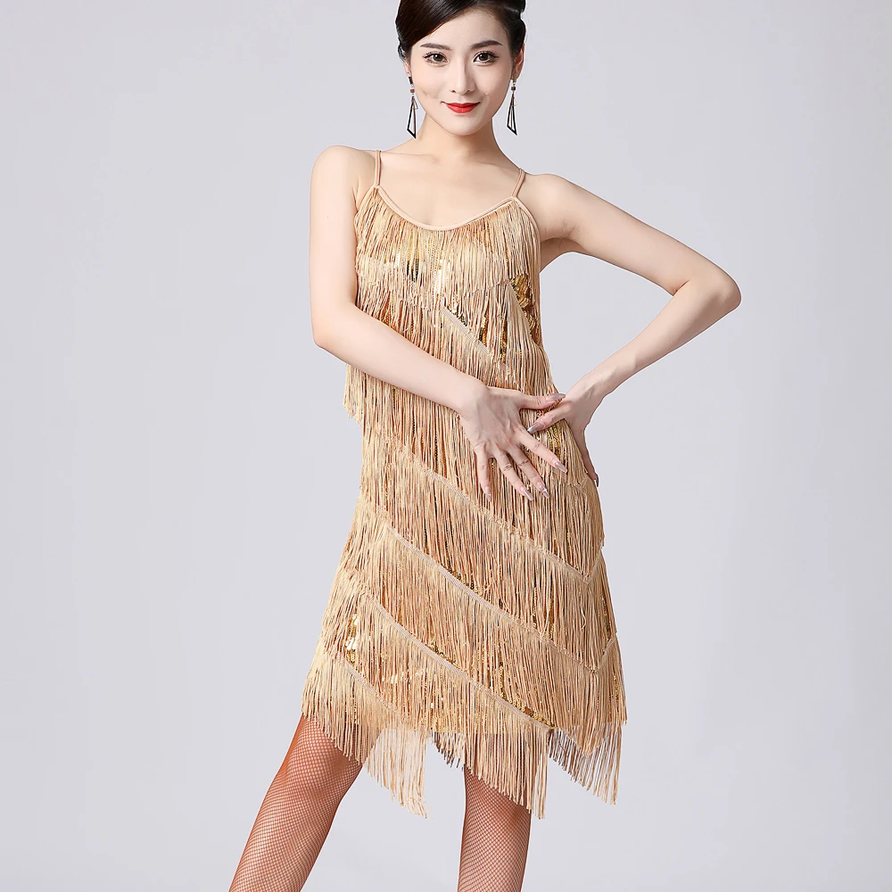 Women 1920s Vintage Great Gatsby Party Sequin Dress Sexy V-Neck Summer Cami Dress Gold Fringe Dress Vestidos Flapper Costumes