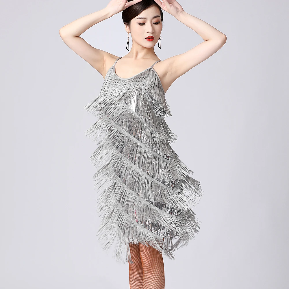 Women 1920s Vintage Great Gatsby Party Sequin Dress Sexy V-Neck Summer Cami Dress Gold Fringe Dress Vestidos Flapper Costumes