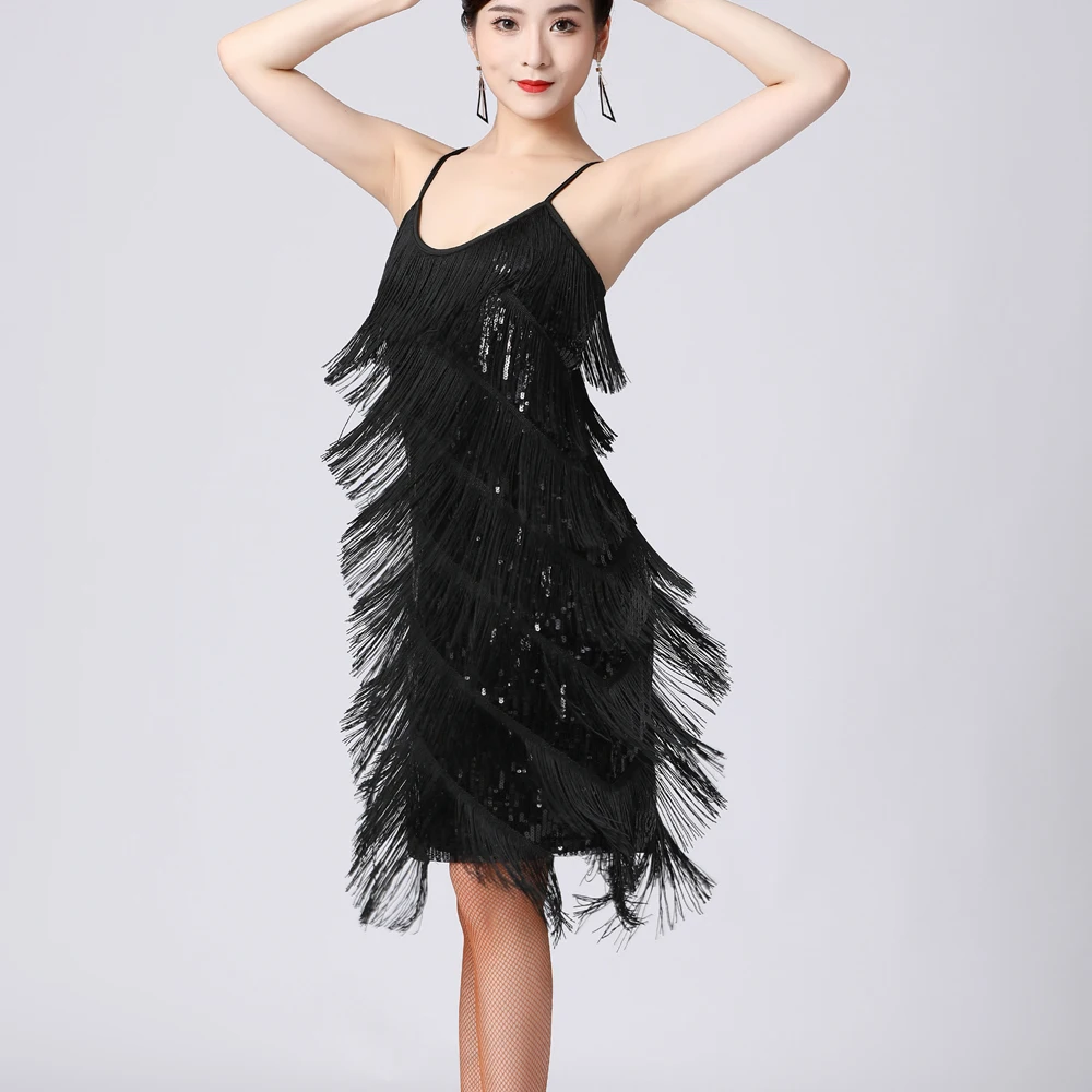Women 1920s Vintage Great Gatsby Party Sequin Dress Sexy V-Neck Summer Cami Dress Gold Fringe Dress Vestidos Flapper Costumes