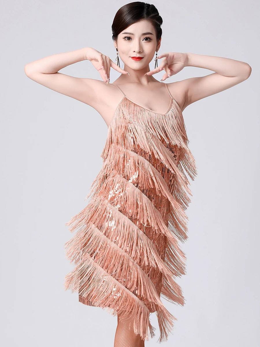 Women 1920s Vintage Great Gatsby Party Sequin Dress Sexy V-Neck Summer Cami Dress Gold Fringe Dress Vestidos Flapper Costumes