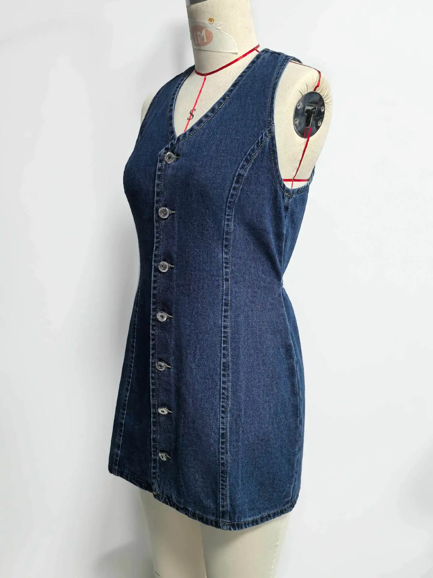 Denim Dress Women Mid Length Dresses Vest Vestidos Y2k Streetwear Elegant Splice Party Night Work V Neck Sleeveless Tight Waist