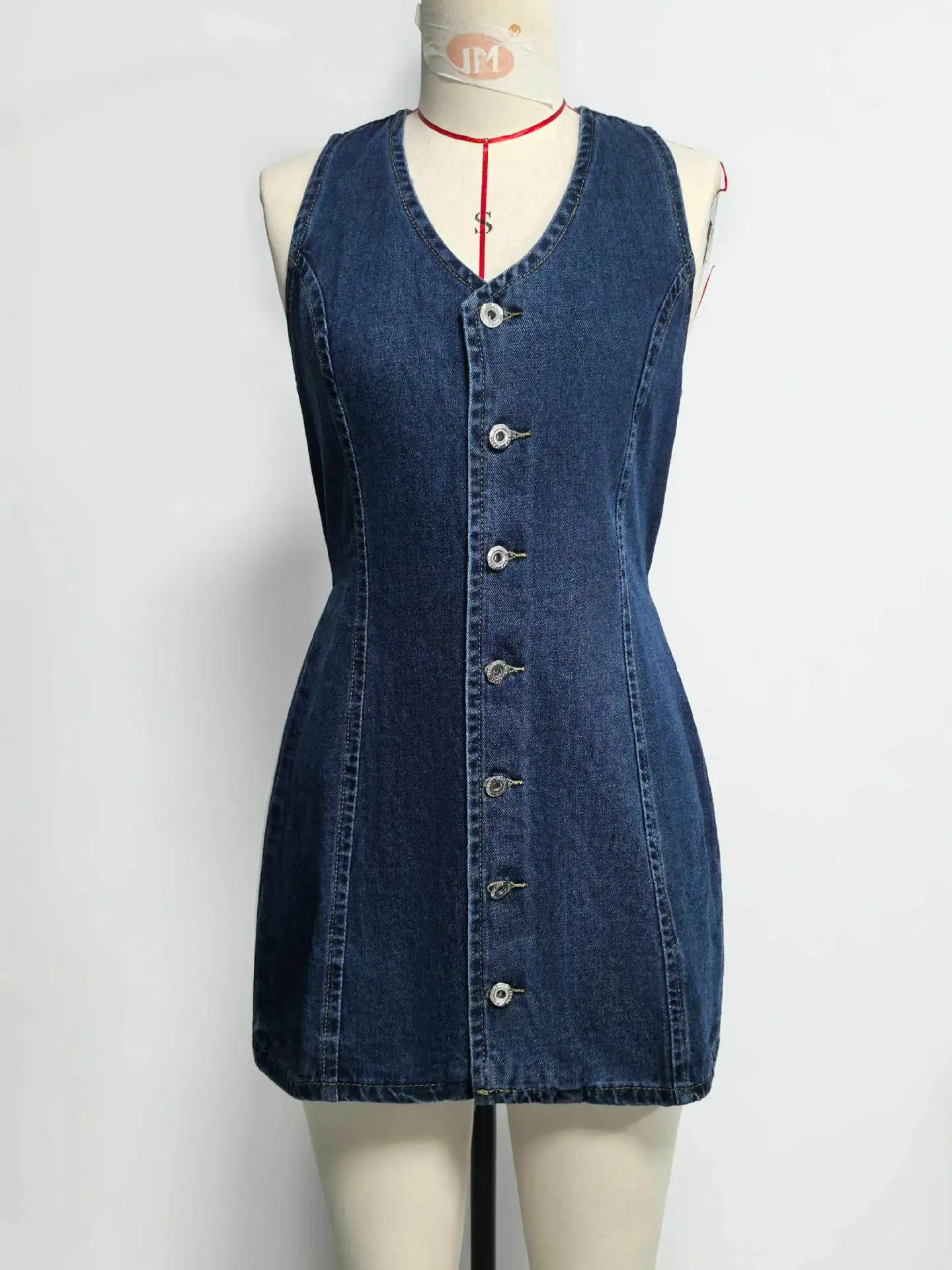 Denim Dress Women Mid Length Dresses Vest Vestidos Y2k Streetwear Elegant Splice Party Night Work V Neck Sleeveless Tight Waist