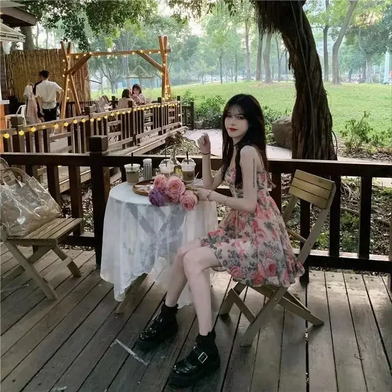 Elegant High-waisted Slimming Floral Tank Dress For Women Spring Summer French Style Petite Mini Dress A- line Sleeveless