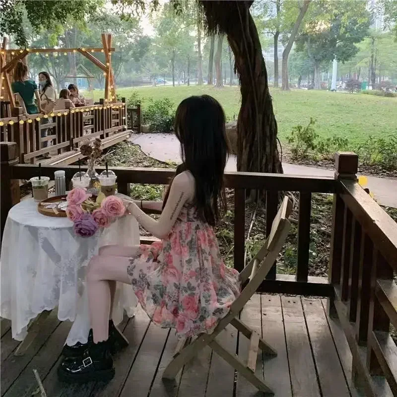 Elegant High-waisted Slimming Floral Tank Dress For Women Spring Summer French Style Petite Mini Dress A- line Sleeveless