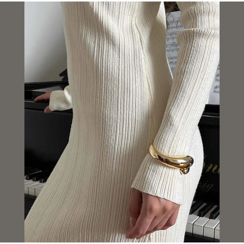 Elegant Women's Knitted Dress O-Neck Short Sleeve Solid Hip Package Lady Long Dresses 2026 Summer Fall Fashion Female Vestidos