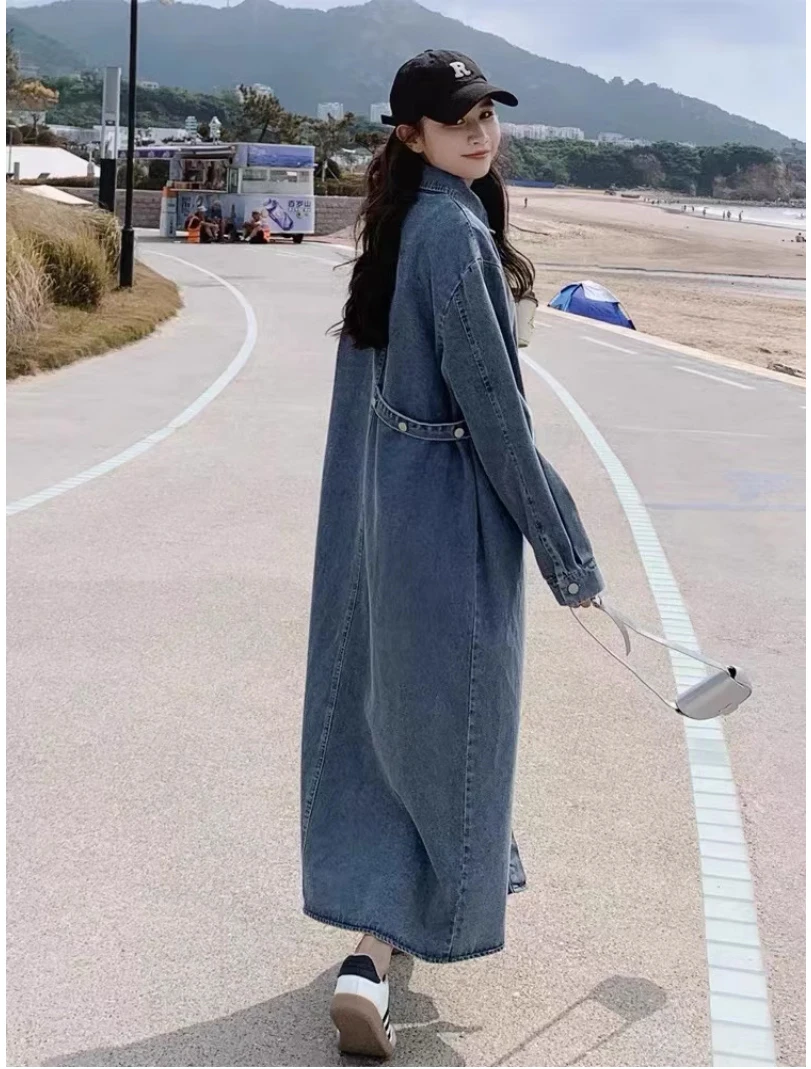 NYFS 2026 Autumn New Korea Woman Denim Dress Vestidos Robe Elbise Single Breasted Loose Plus Size Shirt Long Dresses