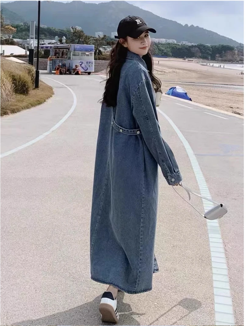 NYFS 2026 Autumn New Korea Woman Denim Dress Vestidos Robe Elbise Single Breasted Loose Plus Size Shirt Long Dresses