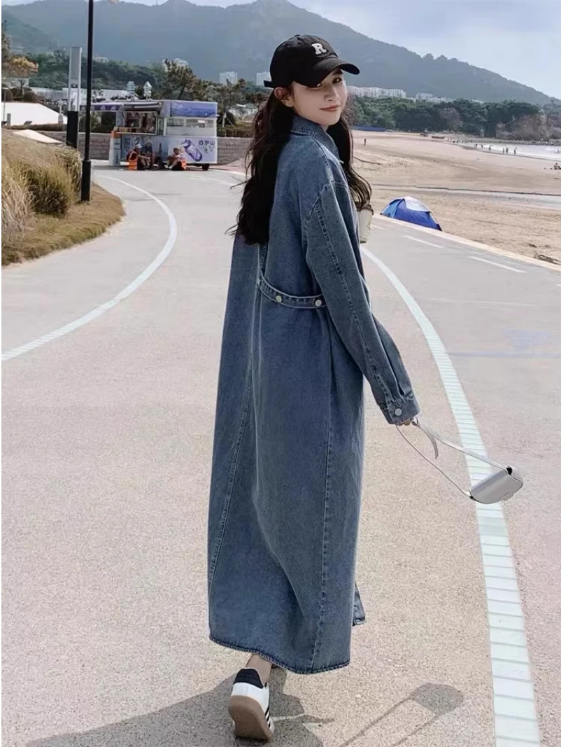 NYFS 2026 Autumn New Korea Woman Denim Dress Vestidos Robe Elbise Single Breasted Loose Plus Size Shirt Long Dresses