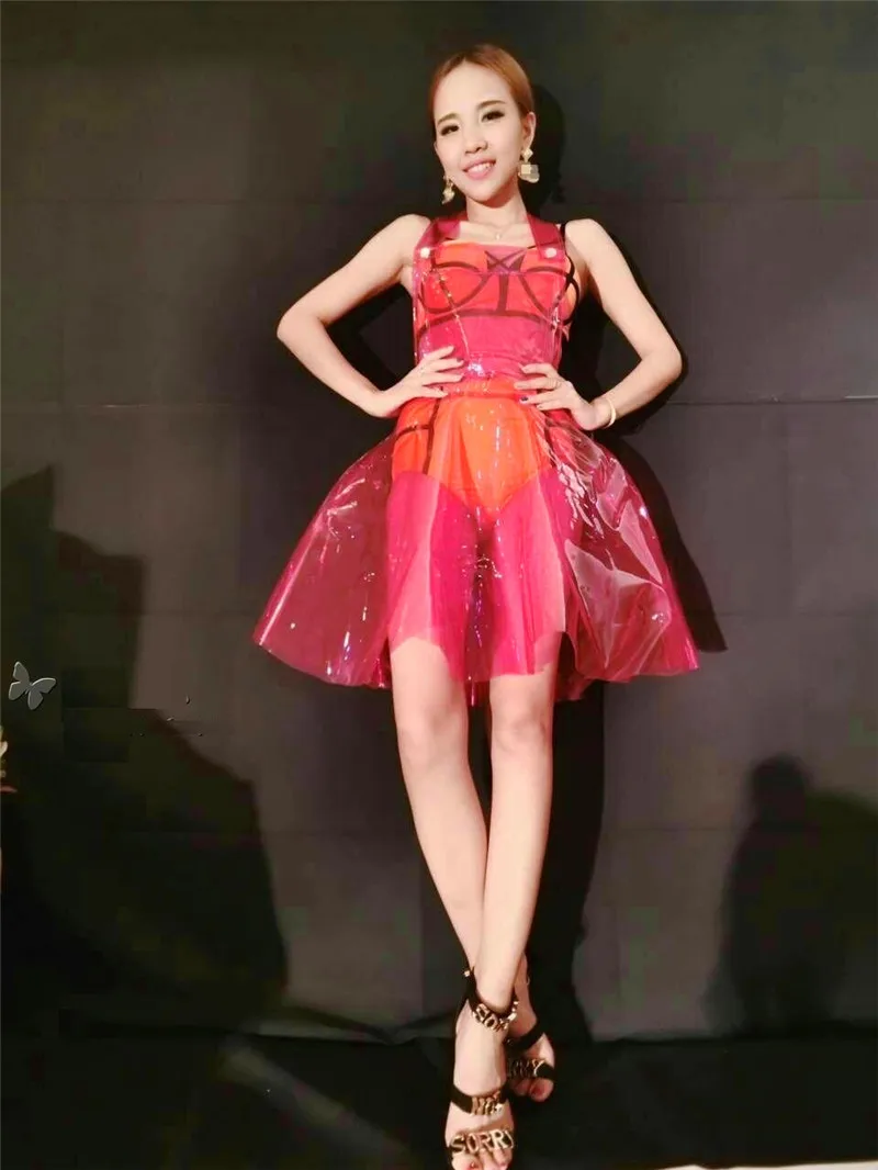 Women Plastic PVC Dress See Through A Line Transparent PVC Clear Dress Waterproof Dress Sexy Costume Gothic Sheer dress S-7XL